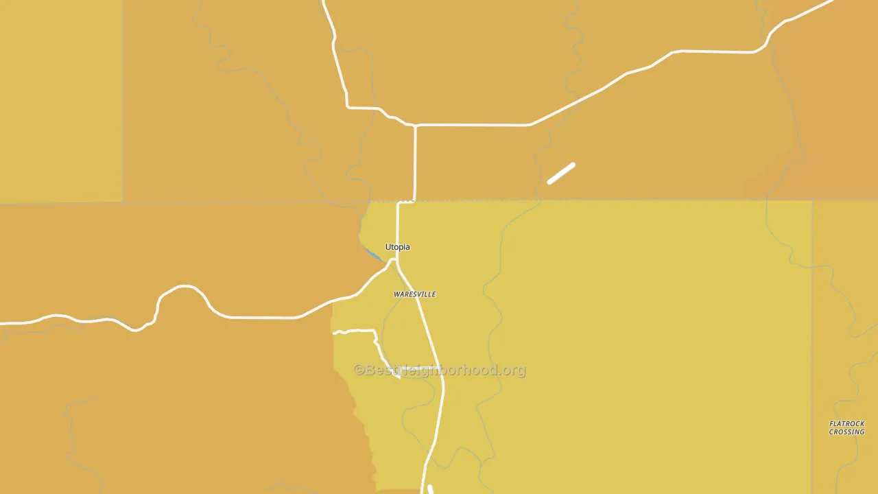 Map of the best neighborhoods in the Utopia area, with better matches in green and worse matches in red
