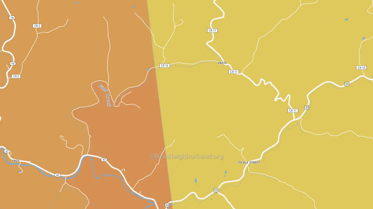 Map of the best neighborhoods in the Vadis area, with better matches in green and worse matches in red