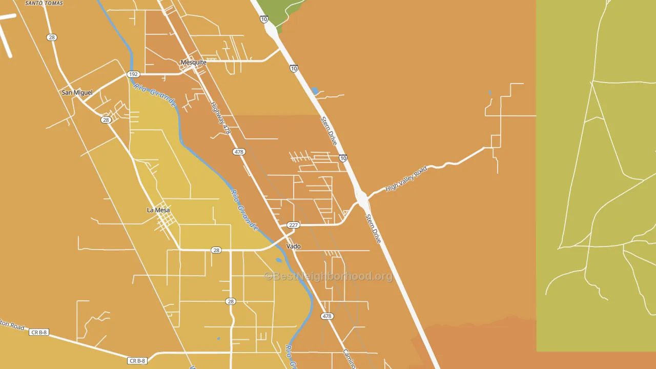 Map of the best neighborhoods in the Vado area, with better matches in green and worse matches in red