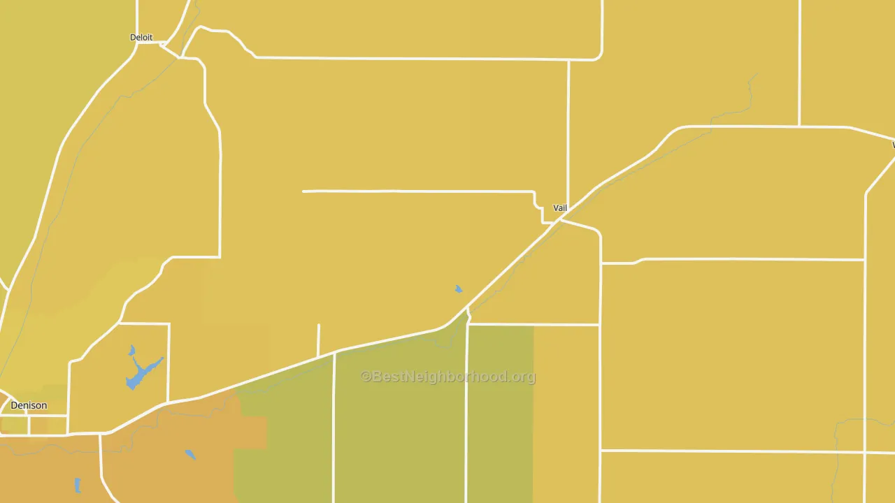 Map of the best neighborhoods in the Vail area, with better matches in green and worse matches in red