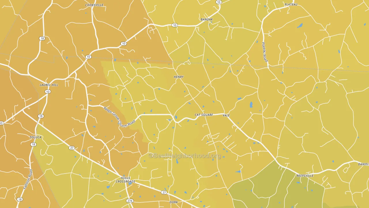 Map of the best neighborhoods in the Vale area, with better matches in green and worse matches in red