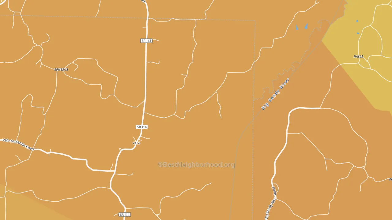Map of the best neighborhoods in the Vale area, with better matches in green and worse matches in red