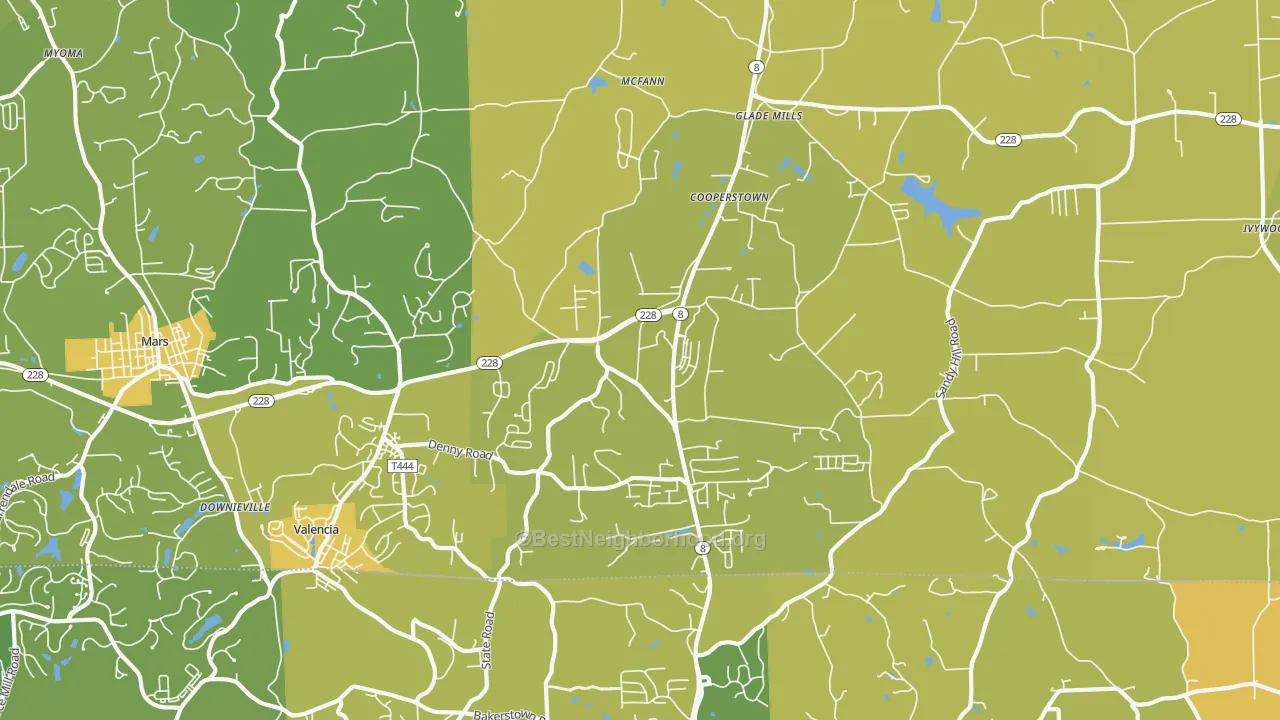 Map of the best neighborhoods in the Valencia area, with better matches in green and worse matches in red
