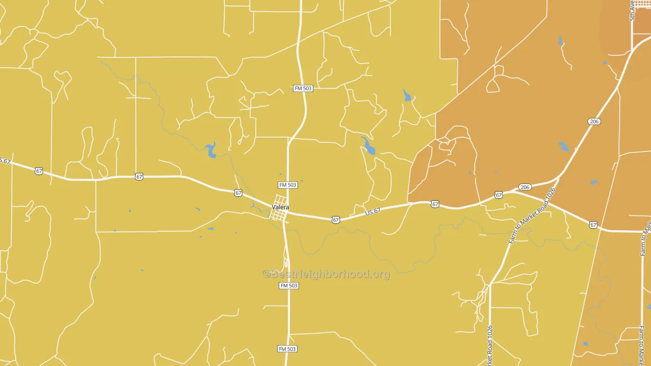 Map of the best neighborhoods in the Valera area, with better matches in green and worse matches in red