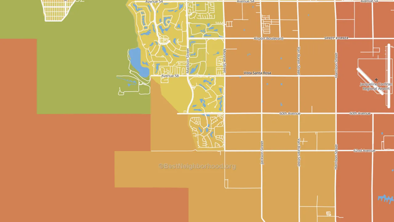 Map of the best neighborhoods in the Valerie area, with better matches in green and worse matches in red
