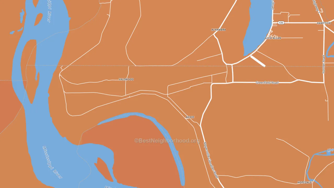 Map of the best neighborhoods in the Valewood area, with better matches in green and worse matches in red