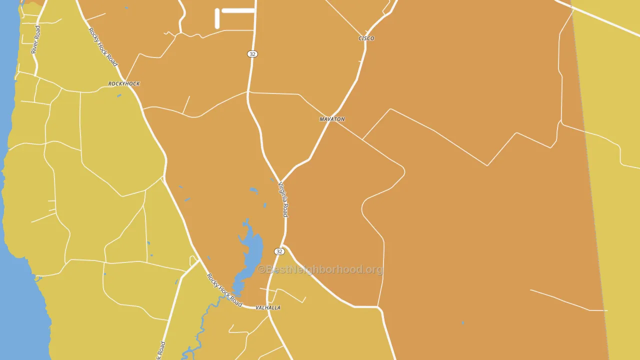 Map of the best neighborhoods in the Valhalla area, with better matches in green and worse matches in red