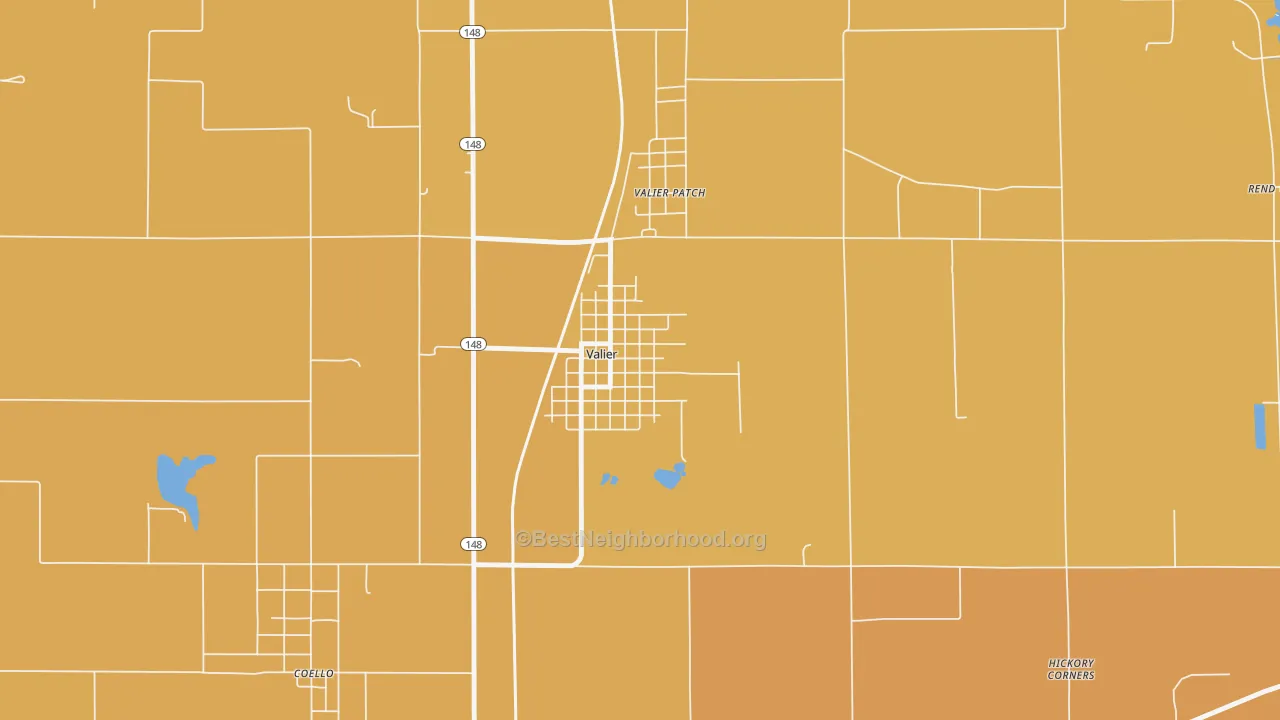 Map of the best neighborhoods in the Valier area, with better matches in green and worse matches in red
