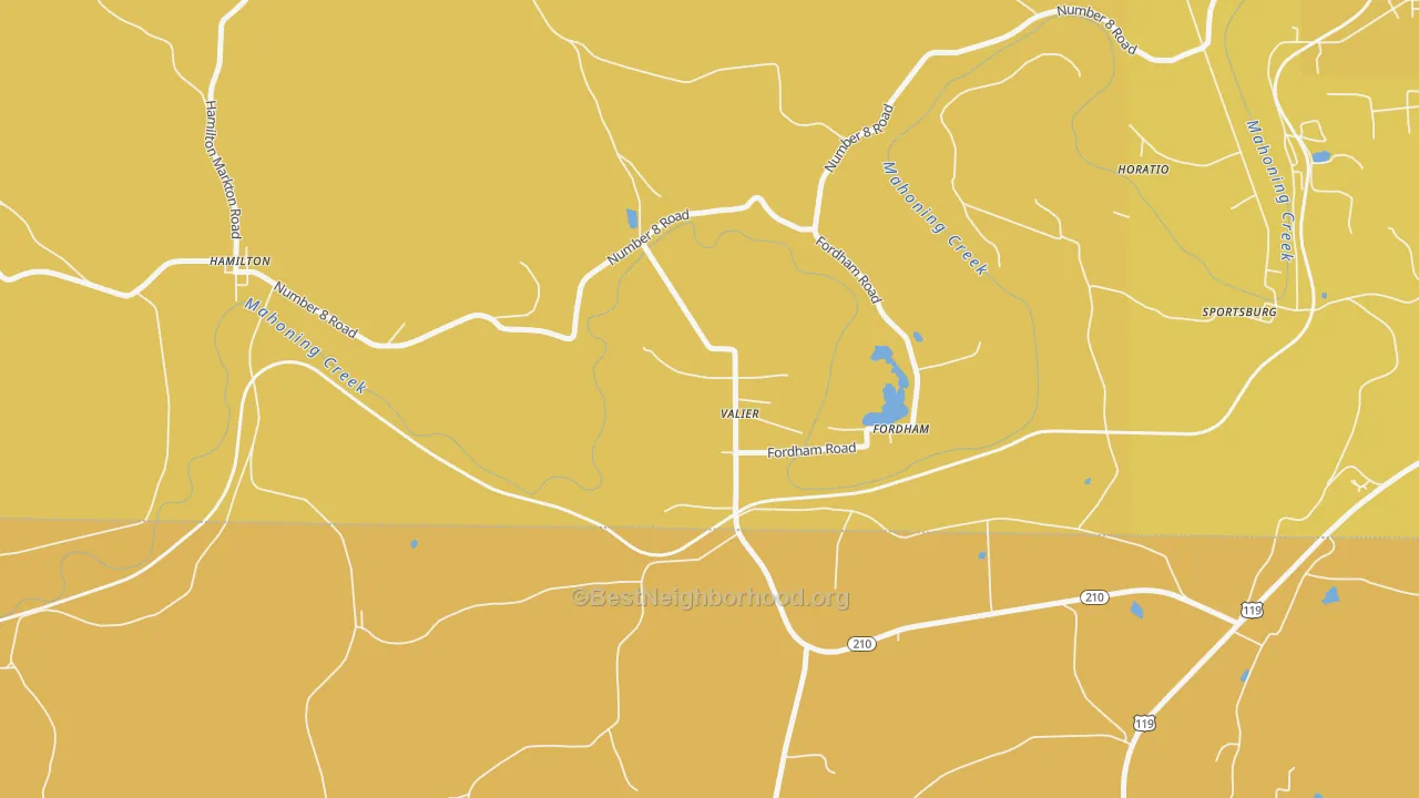 Map of the best neighborhoods in the Valier area, with better matches in green and worse matches in red