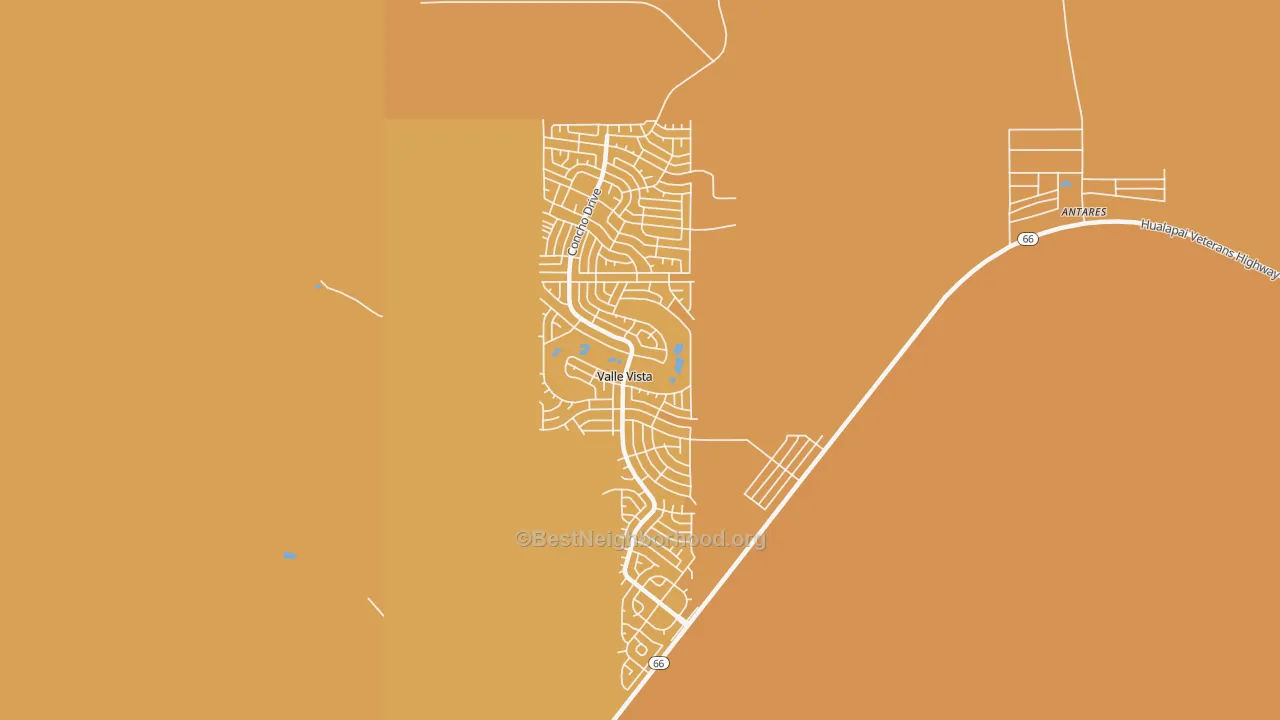 Map of the best neighborhoods in the Valle Vista area, with better matches in green and worse matches in red