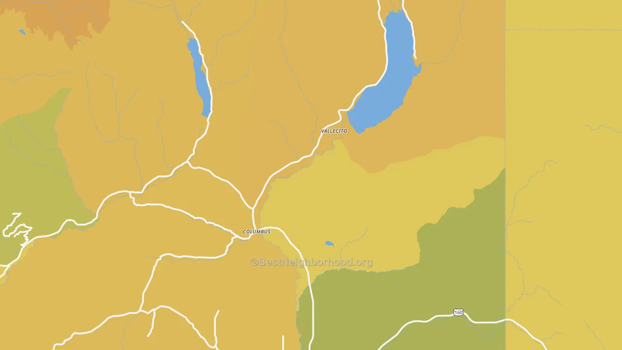 Map of the best neighborhoods in the Vallecito area, with better matches in green and worse matches in red