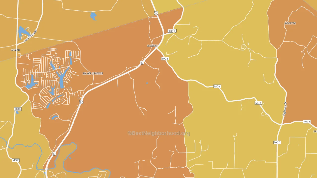 Map of the best neighborhoods in the Valles Mines area, with better matches in green and worse matches in red