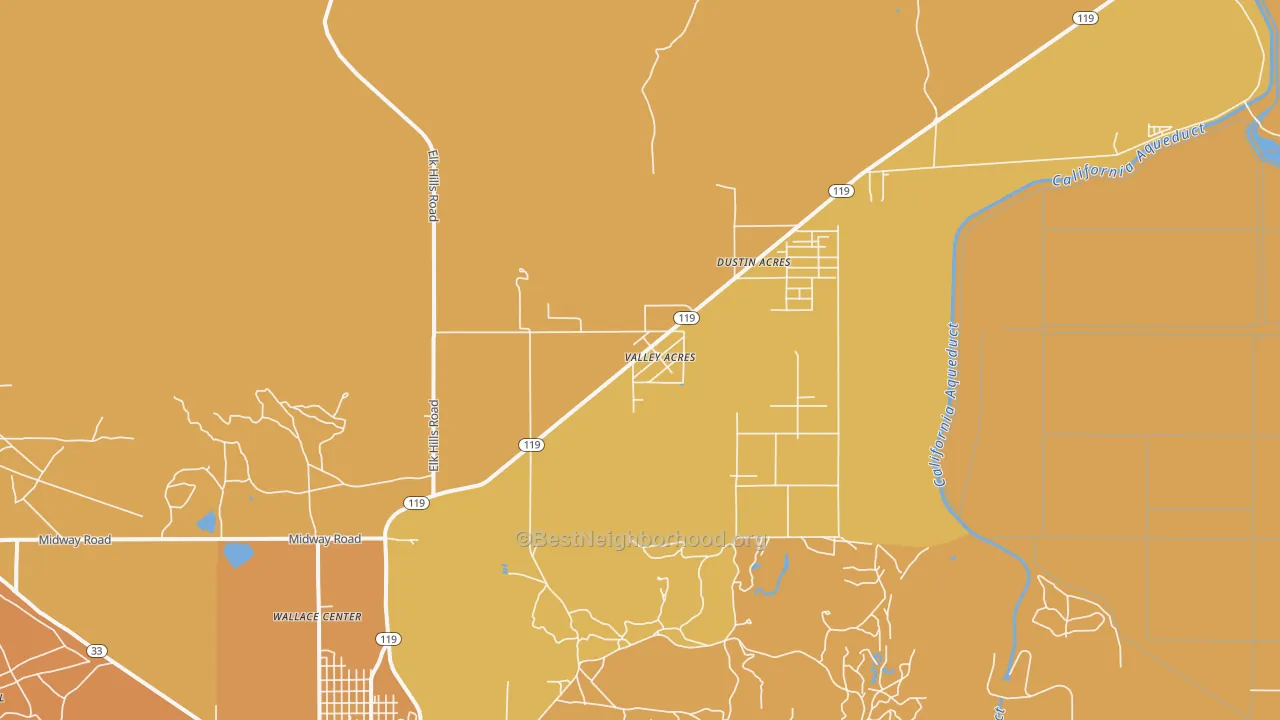 Map of the best neighborhoods in the Valley Acres area, with better matches in green and worse matches in red