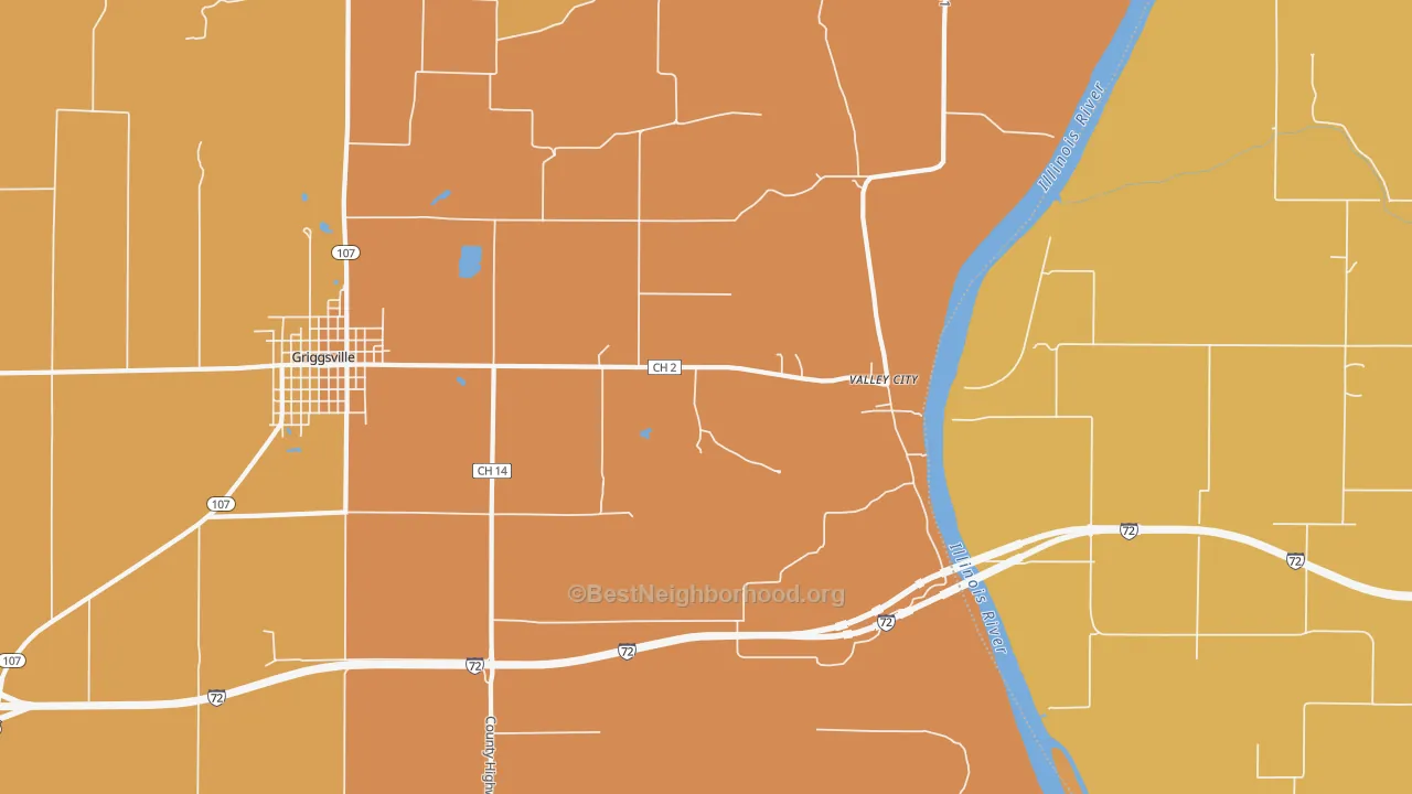 Map of the best neighborhoods in the Valley City area, with better matches in green and worse matches in red