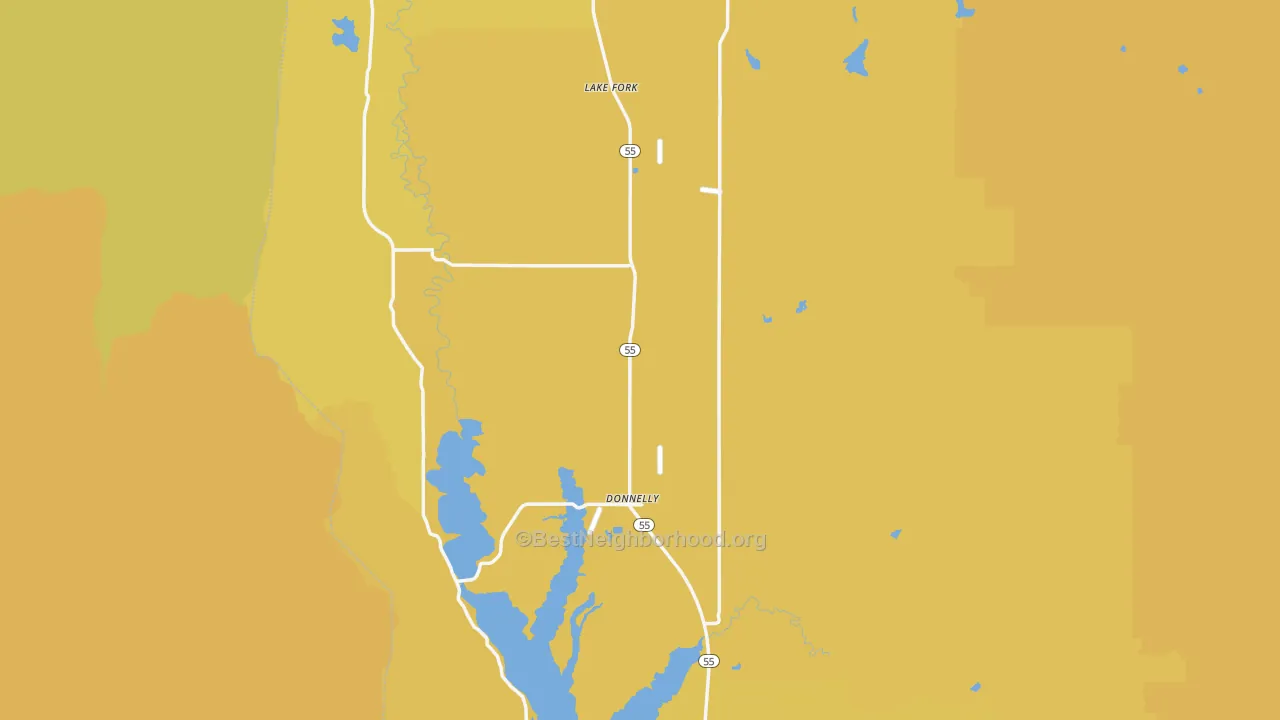 Map of the best neighborhoods in the Valley County area, with better matches in green and worse matches in red