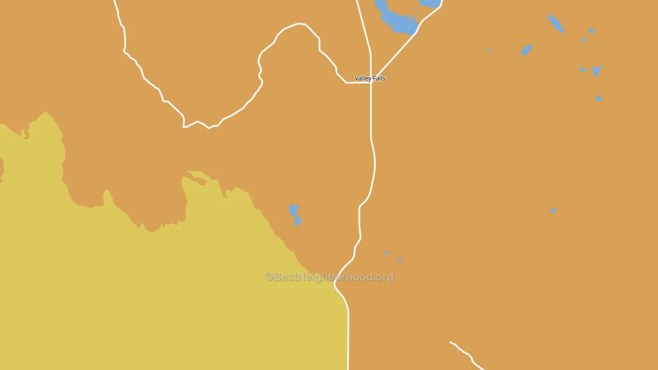 Map of the best neighborhoods in the Valley Falls area, with better matches in green and worse matches in red