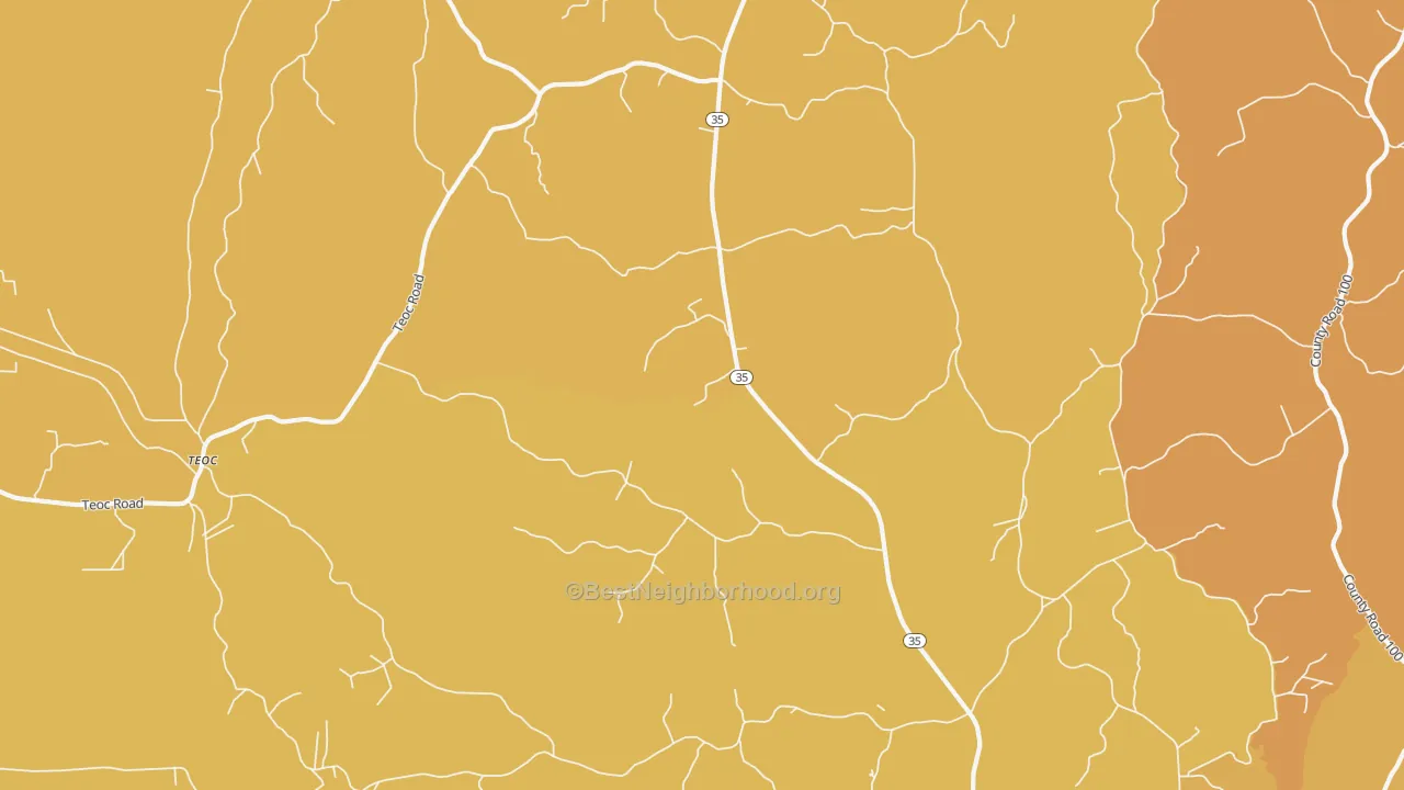 Map of the best neighborhoods in the Valley Hill area, with better matches in green and worse matches in red
