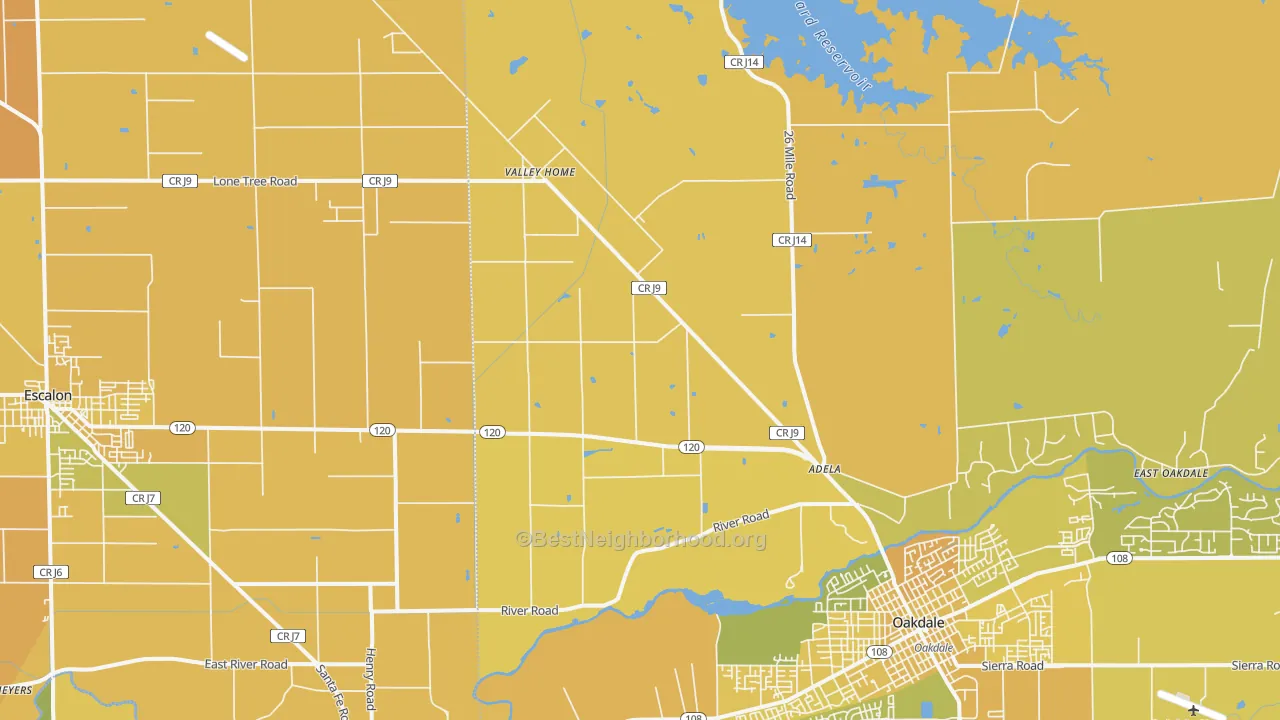 Map of the best neighborhoods in the Valley Home area, with better matches in green and worse matches in red