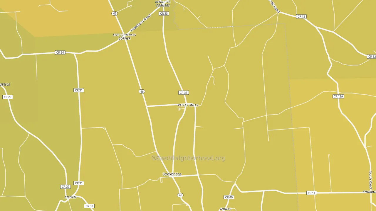 Map of the best neighborhoods in the Valley Mills area, with better matches in green and worse matches in red