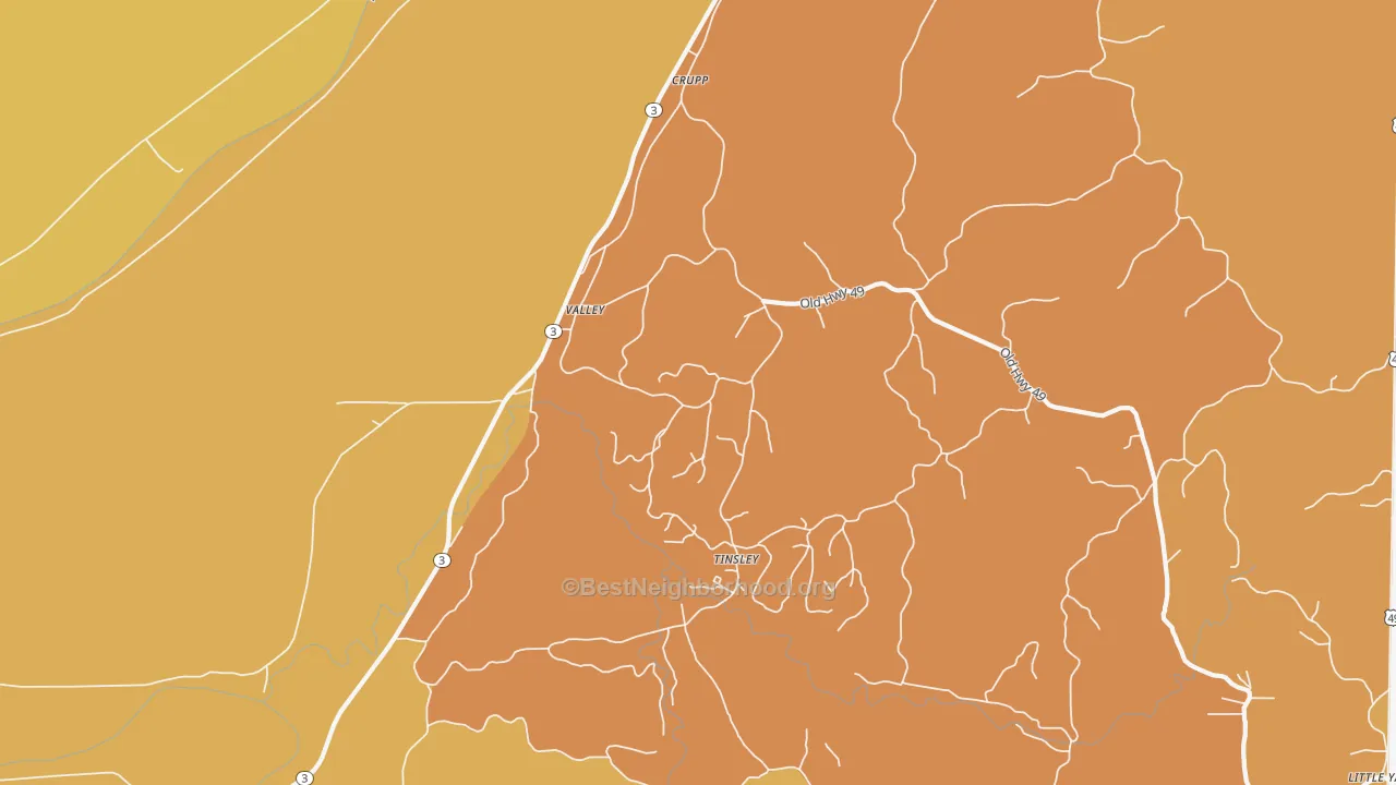 Map of the best neighborhoods in the Valley area, with better matches in green and worse matches in red