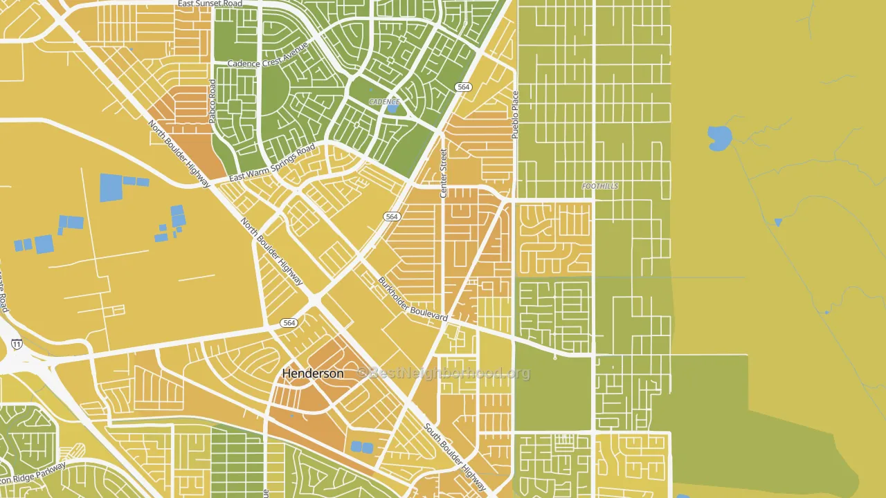 Map of the best neighborhoods in the Valley View, Henderson area, with better matches in green and worse matches in red