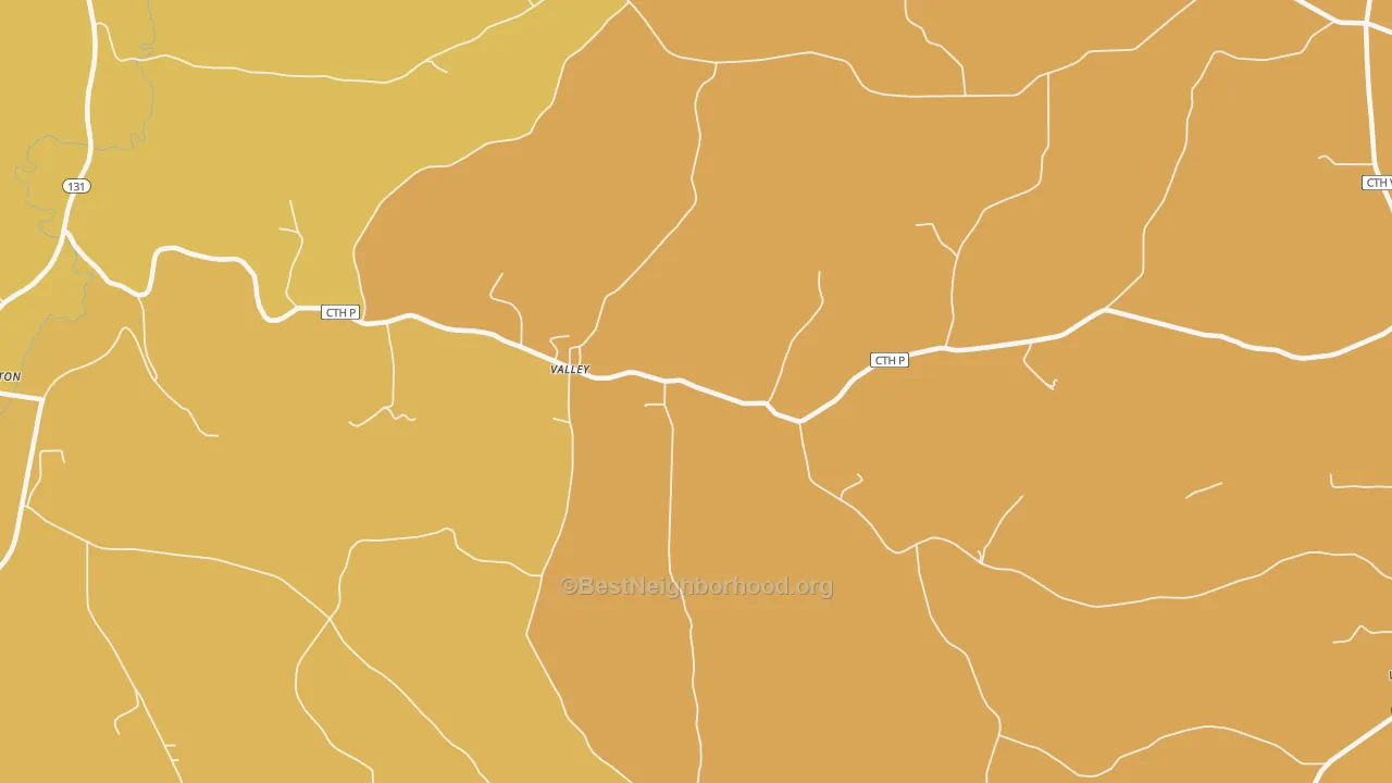 Map of the best neighborhoods in the Valley area, with better matches in green and worse matches in red