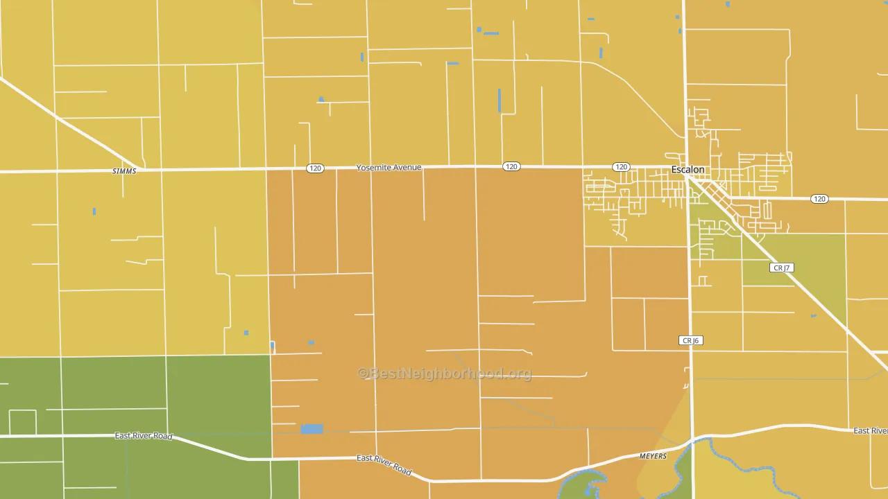 Map of the best neighborhoods in the Van Allen area, with better matches in green and worse matches in red