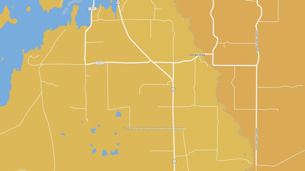 Map of the best neighborhoods in the Van Buskirk area, with better matches in green and worse matches in red