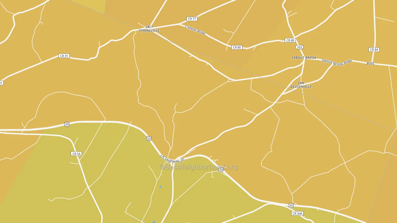 Map of the best neighborhoods in the Van Deusenville area, with better matches in green and worse matches in red