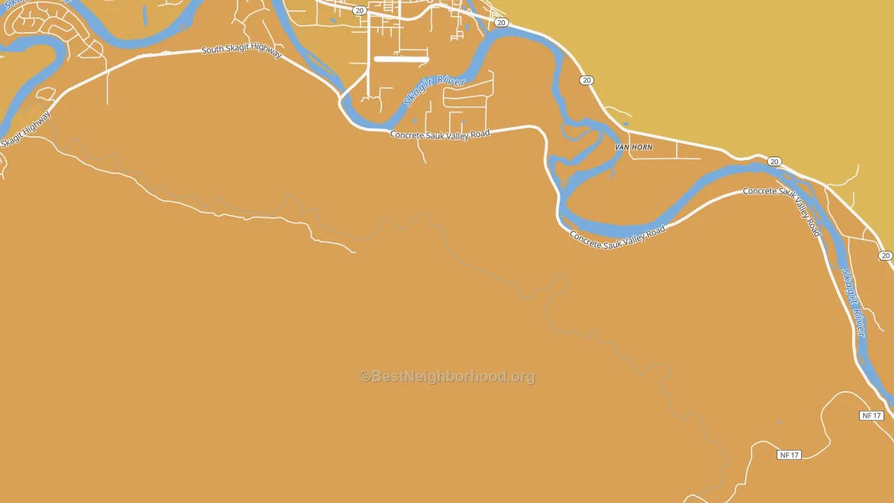 Map of the best neighborhoods in the Van Horn area, with better matches in green and worse matches in red