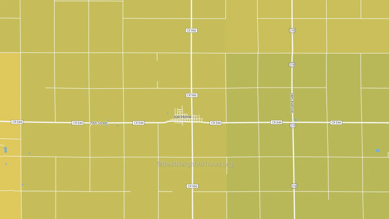 Map of the best neighborhoods in the Van Horne area, with better matches in green and worse matches in red