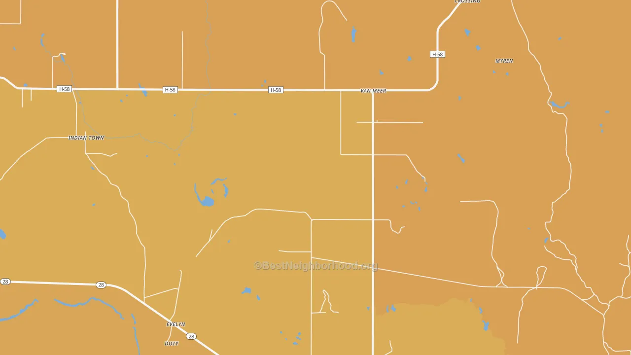 Map of the best neighborhoods in the Van Meer area, with better matches in green and worse matches in red