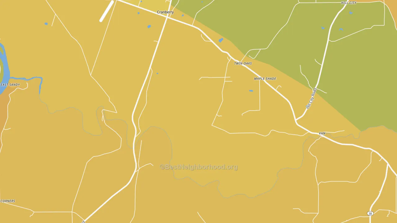 Map of the best neighborhoods in the Van area, with better matches in green and worse matches in red