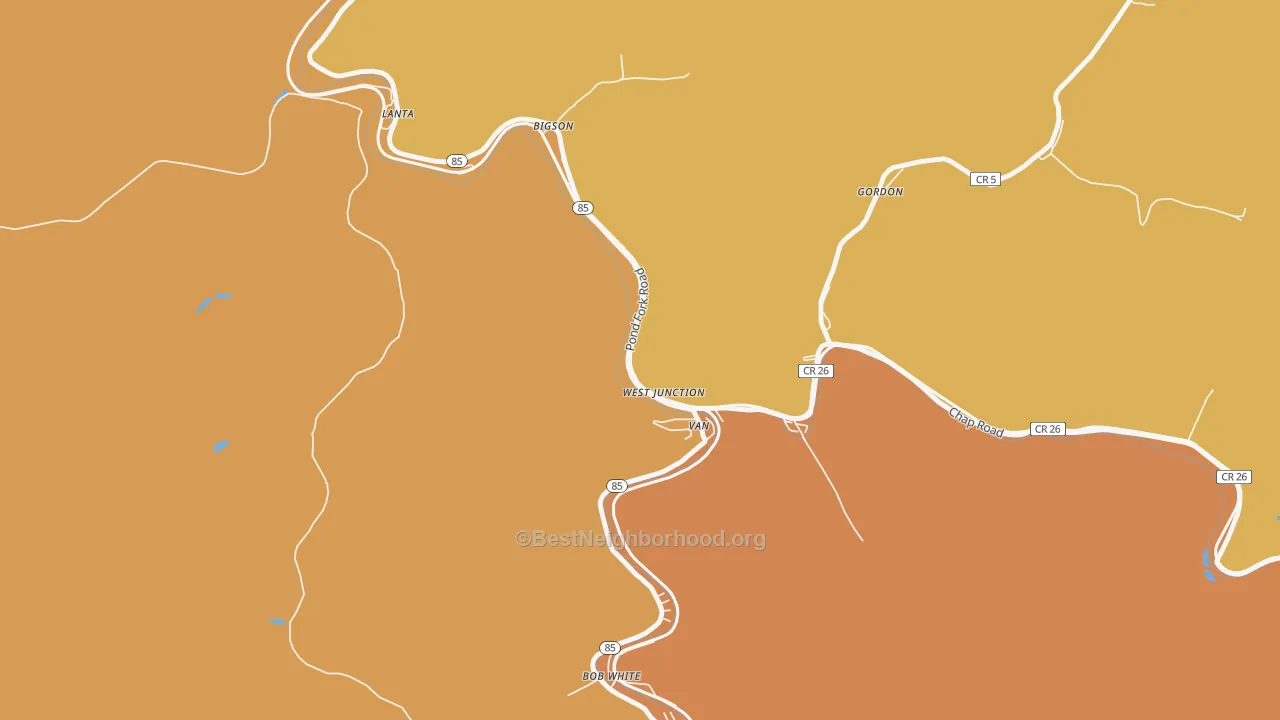Map of the best neighborhoods in the Van area, with better matches in green and worse matches in red