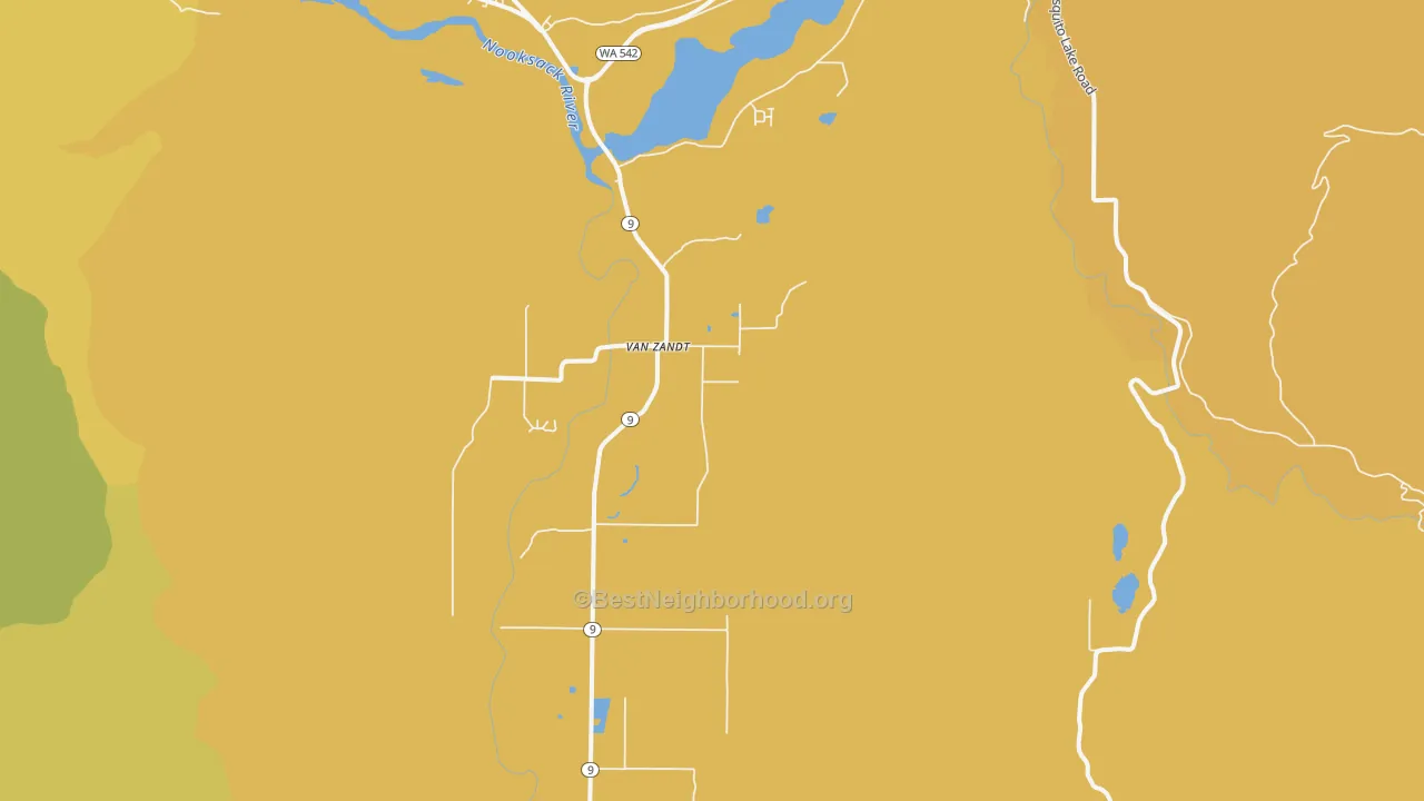 Map of the best neighborhoods in the Van Zandt area, with better matches in green and worse matches in red