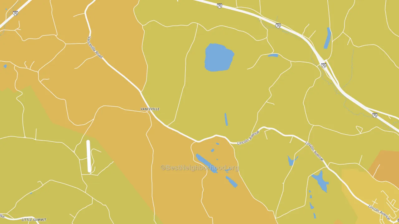 Map of the best neighborhoods in the Vanceville area, with better matches in green and worse matches in red
