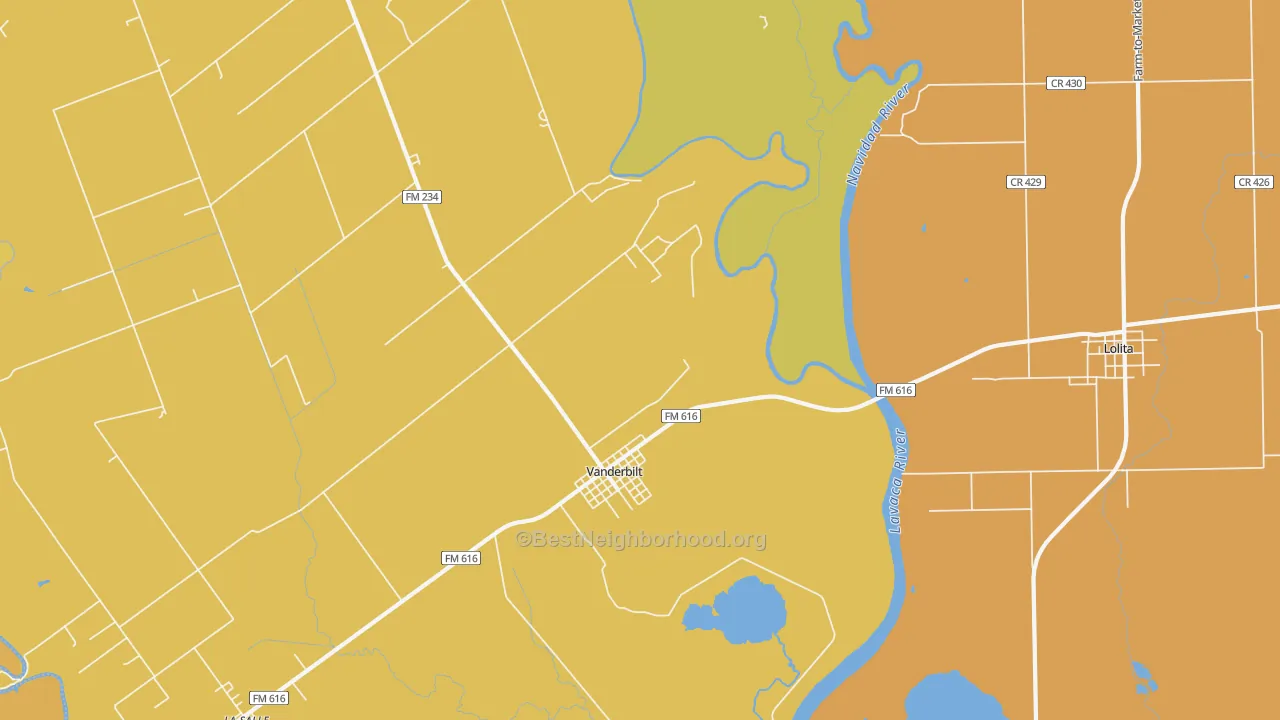Map of the best neighborhoods in the Vanderbilt area, with better matches in green and worse matches in red