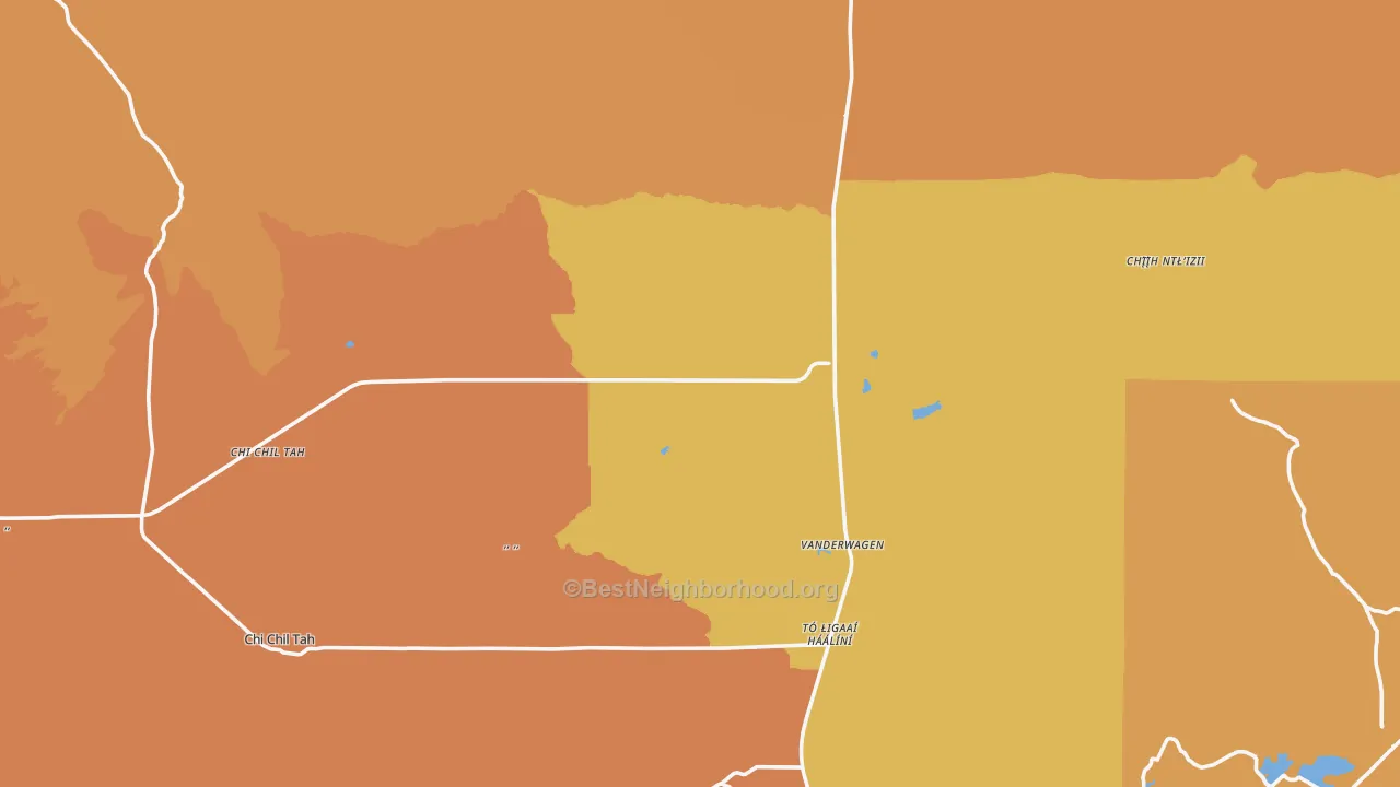 Map of the best neighborhoods in the Vanderwagen area, with better matches in green and worse matches in red