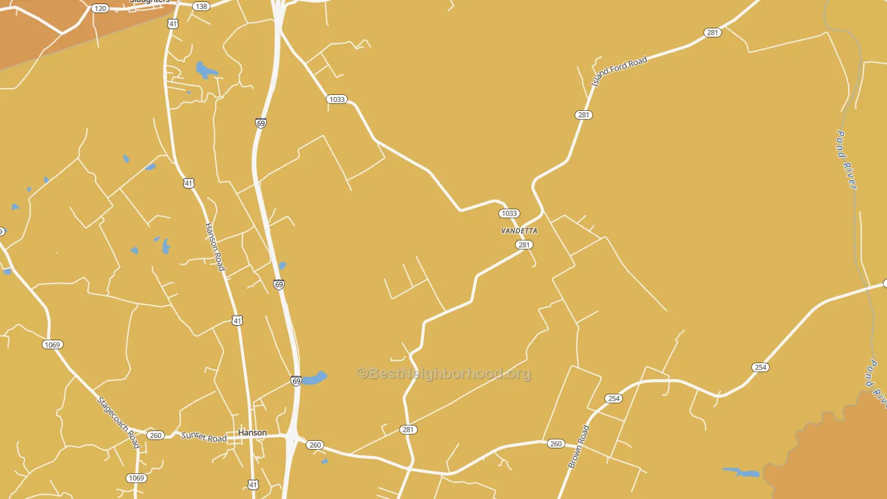 Map of the best neighborhoods in the Vandetta area, with better matches in green and worse matches in red