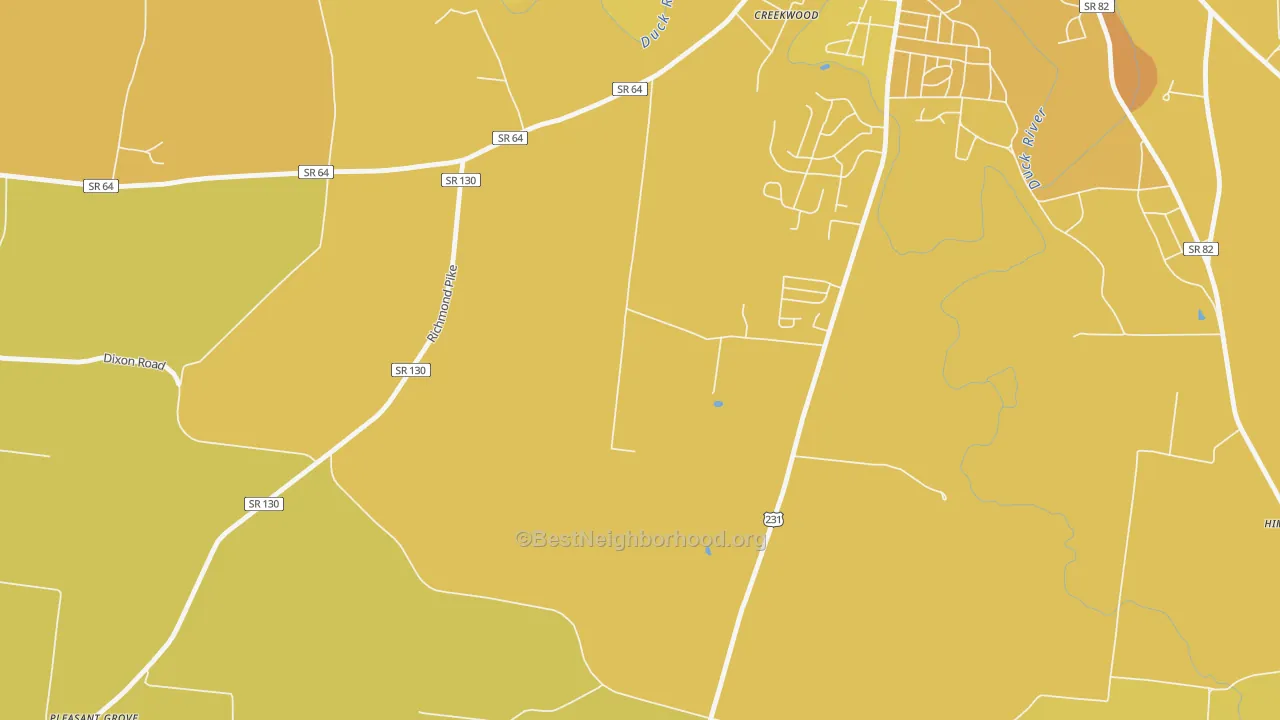Map of the best neighborhoods in the Vannatta area, with better matches in green and worse matches in red