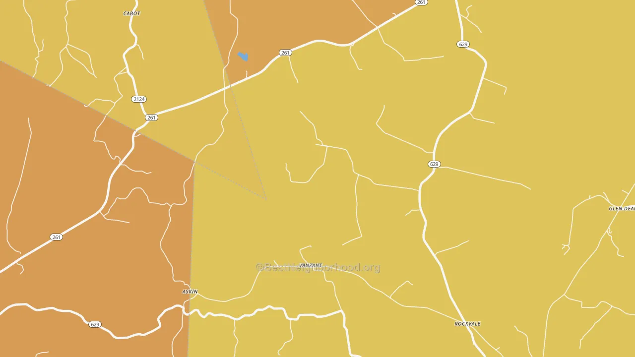 Map of the best neighborhoods in the Vanzant area, with better matches in green and worse matches in red