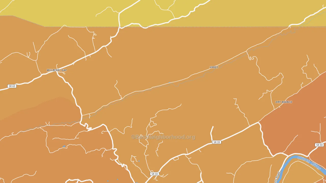 Map of the best neighborhoods in the Vardy area, with better matches in green and worse matches in red