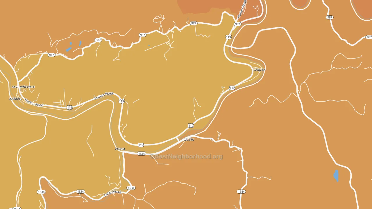 Map of the best neighborhoods in the Varilla area, with better matches in green and worse matches in red