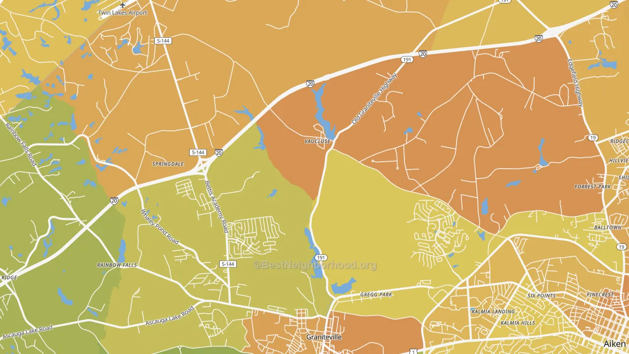 Map of the best neighborhoods in the Vaucluse area, with better matches in green and worse matches in red