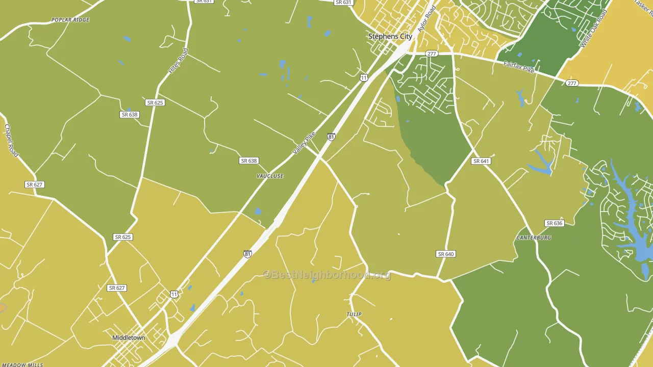 Map of the best neighborhoods in the Vaucluse area, with better matches in green and worse matches in red