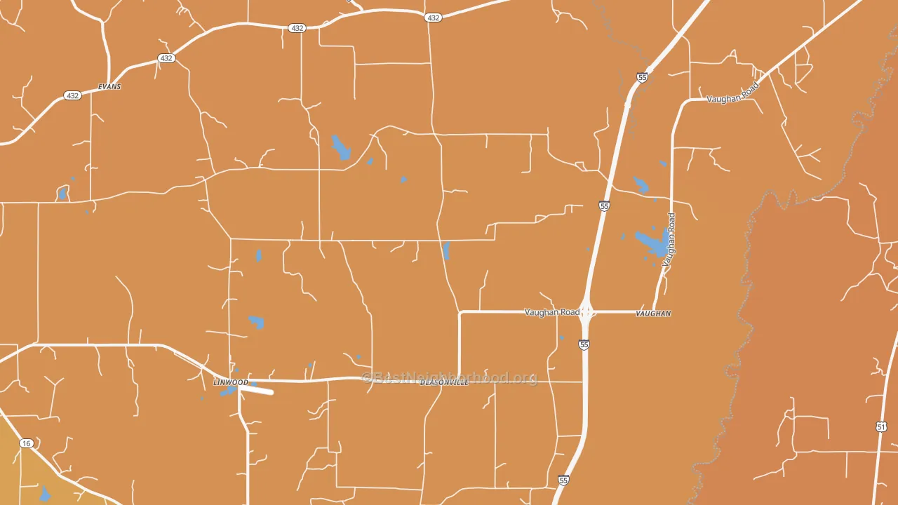Map of the best neighborhoods in the Vaughan area, with better matches in green and worse matches in red
