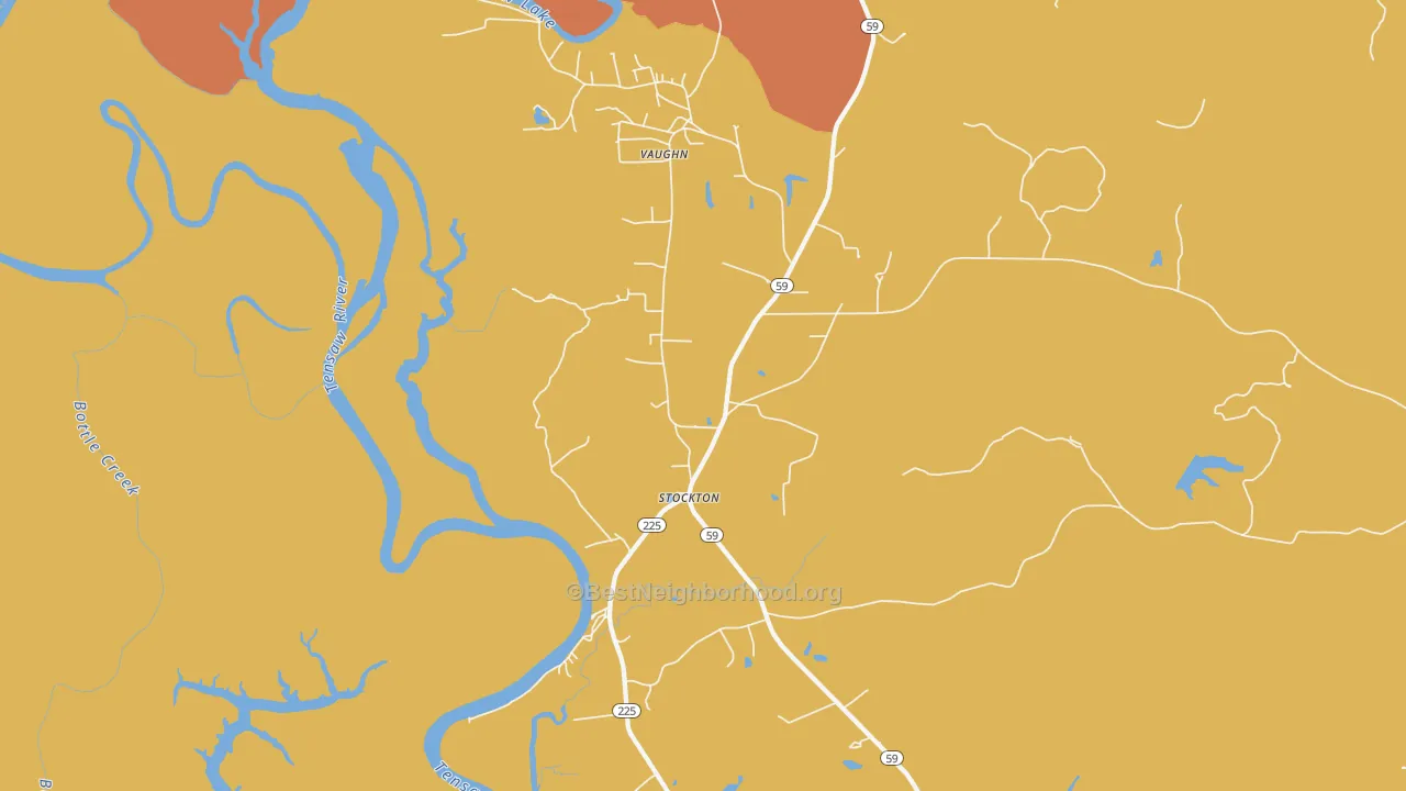 Map of the best neighborhoods in the Vaughn area, with better matches in green and worse matches in red
