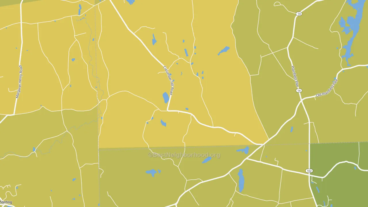 Map of the best neighborhoods in the Vaughn Hollow area, with better matches in green and worse matches in red