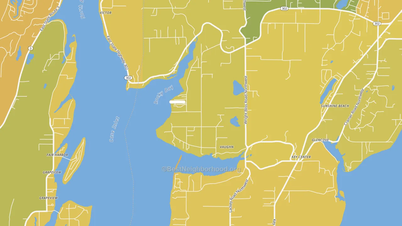 Map of the best neighborhoods in the Vaughn area, with better matches in green and worse matches in red