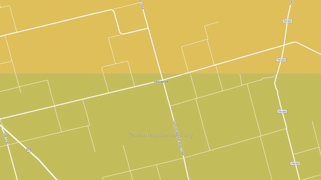 Map of the best neighborhoods in the Vealmoor area, with better matches in green and worse matches in red